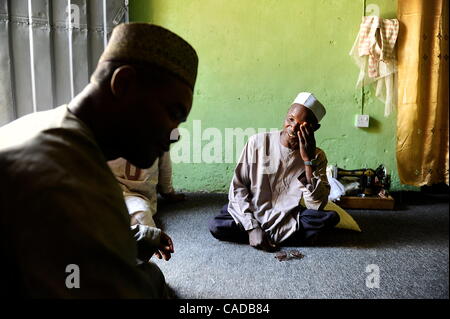 Aug. 5, 2010 - Kano, KANO, NIGERIA - Kabiru Nuhu, 50, has suffered from polio for many years. He and his  wife and children have survived with aid from the Kano State Polio Victims Trust Association. He sits in his home in Kano, Nigeria. .Religious zealotry and misinformation have coerced villagers  Stock Photo