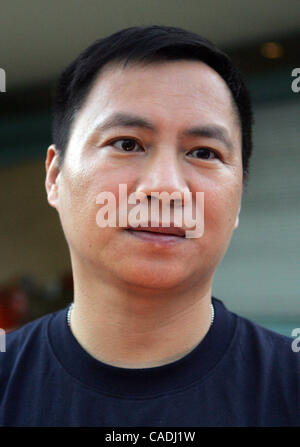 Wang Dan, former student leader of the 1989 Tiananmen Square Democracy Movement, joins a candlelight vigil in front of the People's Republic of China Consulate in Los Angeles Monday night, June 4, 2010, to mark the 21st anniversary of the military crackdown on the 1989 student-led pro-democracy move Stock Photo