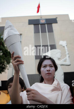 Wang Dan, former student leader of the 1989 Tiananmen Square Democracy Movement, joins a candlelight vigil in front of the People's Republic of China Consulate in Los Angeles Monday night, June 4, 2010, to mark the 21st anniversary of the military crackdown on the 1989 student-led pro-democracy move Stock Photo