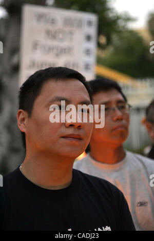 Wang Dan, former student leader of the 1989 Tiananmen Square Democracy Movement, joins a candlelight vigil in front of the People's Republic of China Consulate in Los Angeles Monday night, June 4, 2010, to mark the 21st anniversary of the military crackdown on the 1989 student-led pro-democracy move Stock Photo
