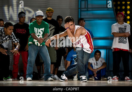 July 31, 2010 - Las Vegas, Nevada, USA - Competitors dance in the World BBoy Battles at the Red Rock Resort during the World Hip Hop Dance Championship. Stock Photo