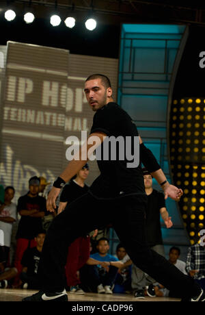 July 31, 2010 - Las Vegas, Nevada, USA - Competitors dance in the World BBoy Battles at the Red Rock Resort during the World Hip Hop Dance Championship. Stock Photo