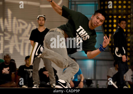 July 31, 2010 - Las Vegas, Nevada, USA - Competitors dance in the World BBoy Battles at the Red Rock Resort during the World Hip Hop Dance Championship. Stock Photo