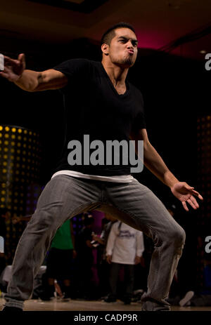 July 31, 2010 - Las Vegas, Nevada, USA - Competitors dance in the World BBoy Battles at the Red Rock Resort during the World Hip Hop Dance Championship. Stock Photo