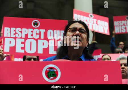 Aug. 23, 2010 - Manhattan, New York, U.S. - GEORGE STONEFISH of the American Indian Community House speaks as representatives of Native American tribes and organizations call on Mayor Michael Bloomberg to apologize for his racially insensitive remarks telling Governor Paterson to ''Get yourself a co Stock Photo