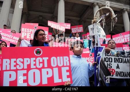 Aug. 23, 2010 - Manhattan, New York, U.S. - GEORGE STONEFISH of the American Indian Community House speaks as representatives of Native American tribes and organizations call on Mayor Michael Bloomberg to apologize for his racially insensitive remarks telling Governor Paterson to ''Get yourself a co Stock Photo