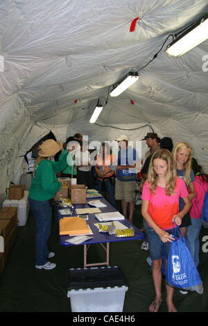 Aug 28, 2010 - Dana Point, California, U.S. - 'CERT,' Community Emergency Response Team distributes information from inside a tent. This year's Emergency Preparedness Expo in Dana Point featured dozens of demonstrations, exhibitors, emergency vehicle displays, helicopters, large police and fire equi Stock Photo