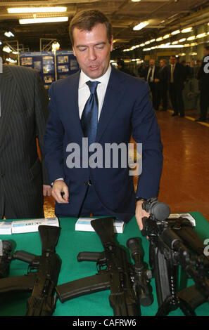First vice premier of russian goverment Dmitry Medvedev while visiting machinery factory of Izhevsk Stock Photo