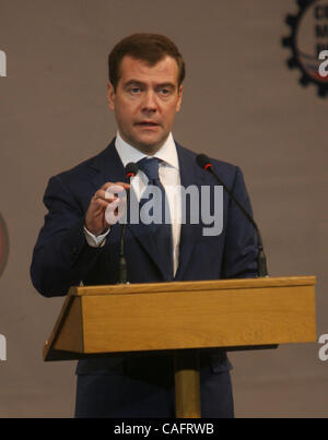 First vice premier of russian goverment Dmitry Medvedev while visiting town of Izhevsk Stock Photo