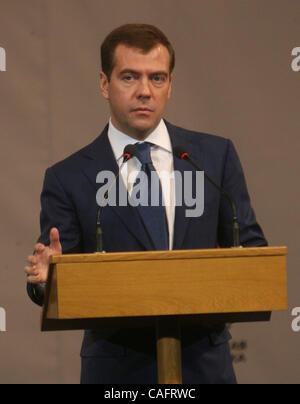 First vice premier of russian goverment Dmitry Medvedev while visiting town of Izhevsk Stock Photo