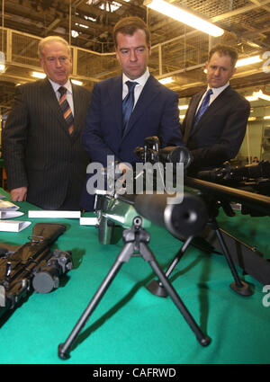 First vice premier of russian goverment Dmitry Medvedev while visiting machinery factory of Izhevsk Stock Photo