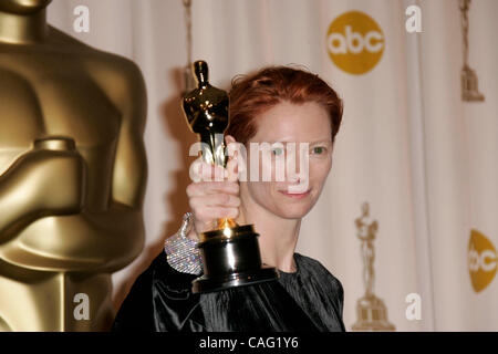 Feb 24, 2008 - Hollywood, California, USA - Actress TILDA SWINTON with her award for Best Supporting Actress at the 80th Annual Academy Awards held at the Kodak Theatre in Hollywood. (Credit Image: © Lisa O'Connor/ZUMA Press) Stock Photo