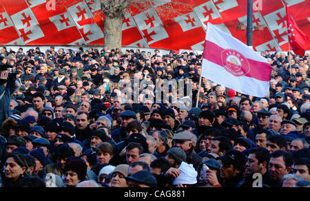 Georgian opposition protest rally in central Tbilisi, Georgia. Thousands of opposition members and ordinary georgians gathered in central Tbilisi to protest against georgian president Mikhail Saakashvili. Stock Photo