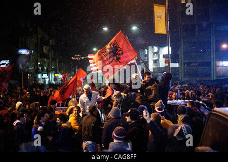 Feb 16, 2008 - Pristina, Kosovo - Ethnic Albanians celebrate the next day of Kosovo's independence in the downtown Pristina. (Credit Image: © Ikuru Kuwajima/ZUMA Press) Stock Photo