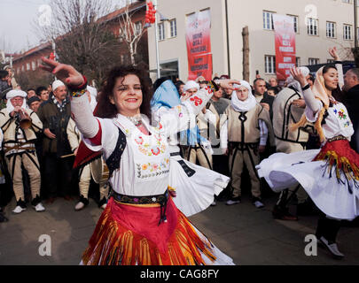 Feb 16, 2008 - Pristina, Kosovo - Ethnic Albanians celebrate the next day of Kosovo's independence in the downtown Pristina. (Credit Image: © Ikuru Kuwajima/ZUMA Press) Stock Photo