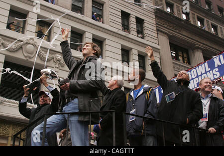 Michael Strahan, Mayor Bloomberg, Eli Manning New York Giants victory  ticker tape parade to celebrate winning Super Bowl XLII Stock Photo - Alamy