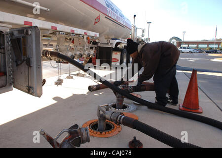 Jerry Howell of Marietta, GA pumps E-85 ethanol mix fuel into his 2005 nissan Titan truck from the Atlanta area's only alternative fuel pump, in Smyrna, Ga. 'It's a little cheaper, the truck runs fine, I get about 5 miles less for each gallon but I want to do my part,' in fighting emissions, he said Stock Photo