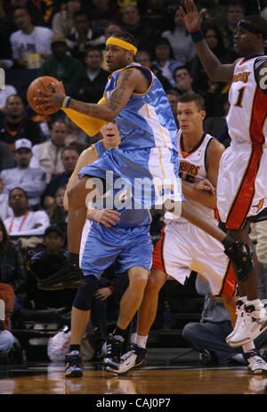 Nuggets #3 Allen Iverson looks for a pass during Friday night's game, December 28th, 2007, during a Warriors home game in Oakland, CA. (Mike Lucia/The Oakland Tribune) Stock Photo