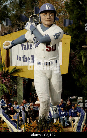 Jan 01, 2008 - Pasadena, CA, USA -  Los Angeles Dodgers float rolls down Colorado Blvd during the 2008 Tournament of Roses Parade on New Years Day. It is the 119th Rose Parade in Pasadena, California.  Photo by Jonathan Alcorn/ZUMA Press. © Copyright 2007 by Jonathan Alcorn Stock Photo