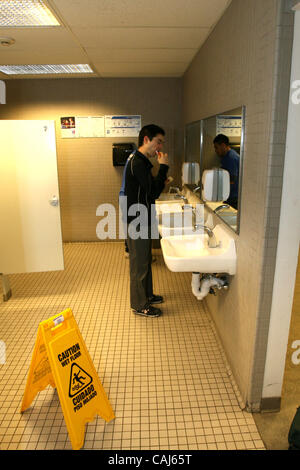 Subject: Ikea Man Lives in the Store Caption: Comedian and filmmaker MARK MALKOFF of Astoria, Queens, NY is living at the Ikea store in Paramus, New Jersey for one week while his apartment is fumigated. He has to use the public or employee bathrooms, since all the bathrooms in the displays aren't fu Stock Photo