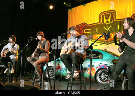 Jan 09, 2008; Hollywood, California, USA; Musical Group: Panic At The Disco. (L) BRENDON URIE, RYAN ROSS, JON WALKER and SPENCER SMITH at the Intimate Performance and Special Annoucement for their tour.  The Performance was held at American Honda Motor Company in Torrance, CA and their annoucement t Stock Photo