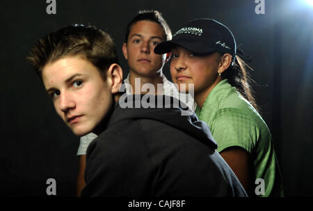 Cameron Beaubier (left), a 14-year old motocross rider who competes internationally, Mateusz Kecki (center), a young tennis player who is already one of the top juniors in the region, and Ashley Noda (right) a young golfer who may be headed to quite a career. The trio was photographed Thursday, Dece Stock Photo