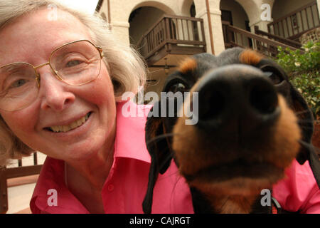 Sep 27, 2007 -Ojai, CA, USA - WILMA MELVILLE, founder of National Disaster Search Dog Foundation, and Newton a dachshound mix. Melville retired from teaching and founded the NDSDF in Ojai , California. National Disaster Search Dog teams have reponded to disasters including Hurricane Katrina and the  Stock Photo