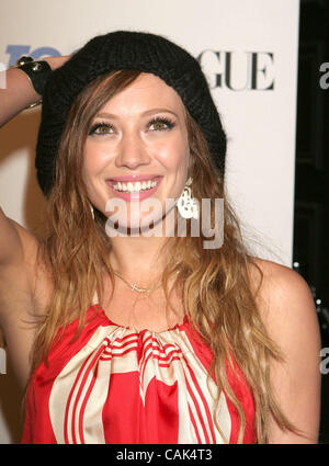 Sep 20, 2007; Hollywood, California, USA;  Actress HILARY DUFF at the  Vogue Young Hollywood Party  held at Vibiana in Los Angeles. Mandatory Credit: Photo by Paul Fenton/ZUMA Press. (©) Copyright 2007 by Paul Fenton Stock Photo