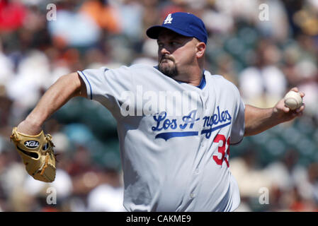 Los Angeles Dodgers' starting pitcher david Well delivers against San Francisco Giants during the first inning at AT&T Park in San Francisco, Calif., on Satutday  Sep. 8, 2007. (Ray Chavez/The Oakland Tribune) Stock Photo