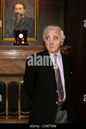 French Singer Charles Aznavour (Aznavourian )visiting Tbilisi, Georgia. Stock Photo