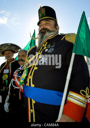 Nov. 01, 2003 - Carson City, Nevada, USA - The Italian contingent to the World Beard and Moustache Championships came dressed to thrill in military garb.  The Championships, hosted by Carson City, Nevada in conjunction with their own Nevada Day statehood celebration, were contested in 17 separate ca Stock Photo