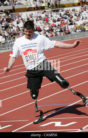 London, UK, 01/04 2012: A contestant  takes part  at the Gold Challenge Olympic Stadium Event held at the Olympic Park in Stratf Stock Photo