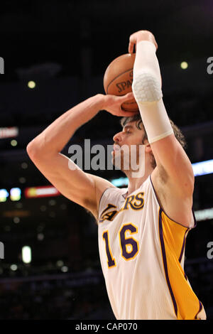 June 1, 2012 - Los Angeles, California, U.S - Lakers forward Pau Gasol gets the open look during the  Lakers 120 - 112 victory over the visiting Golden State  Warriors at the Staples Center in Los Angeles, on Sunday,  April 1, 2012. (Credit Image: © Burt Harris/Prensa Internacional/ZUMAPRESS.com) Stock Photo