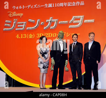 Lynn Collins, JOY, Taylor Kitsch and Andrew Stanton, Apr 01, 2012 : Tokyo, Japan : (L-R) Actress Lynn Collins, Japanese model JOY, actor Taylor Kitsch and director Andrew Stanton attend the Japan premiere for the film 'John Carter' in Tokyo, Japan, on April 1, 2012. The film will open on April 13 in Stock Photo
