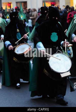 Semana Santa 2012: Traditional processions of Easter in the spanish city of Valladolid Band of the Cofradia de la Santa Vera Cruz. Stock Photo