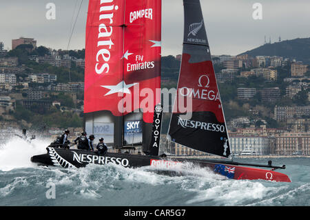 Emirates Team New Zealand, day one of the America's Cup World Series regatta in Naples, Italy. 11/4/2012 Stock Photo