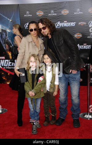 April 12, 2012 - Hollywood, California, U.S. - Vicky Karayiannis, Christopher Cornell, Toni Cornell and Chris Cornell during the premiere of the new movie from Disney MARVEL'S THE AVENGERS, held at the El Capitan Theatre, on April 11, 2012, in Los Angeles.(Credit Image: Â© Michael Germana/Globe Phot Stock Photo