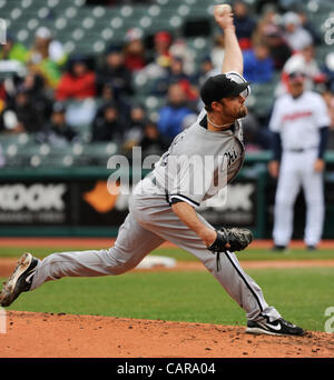 CLEVELAND, OH USA - APRIL 11: Chicago White Sox starting pitcher John Danks (50) pitches against the Cleveland Indians at Progressive Field in Cleveland, OH, USA on Wednesday, April 11, 2012. Stock Photo