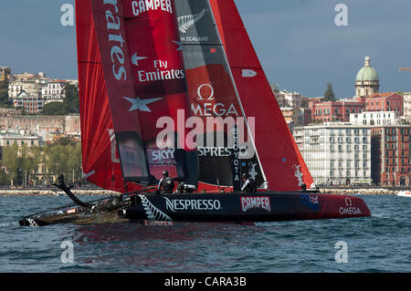 Emirates Team New Zealand on day two of the America's Cup World Series regatta in Naples. 12/4/2012 Stock Photo