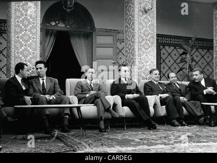 Mar. 26, 1962 - Rabat, Algeria - BEN BALLA was the founder of the 'Front de Liberation Nationale' and was arrested an imprisoned by the French in 1956-1962, while in prison he was elected the vice-premier of the Algerian Provisional Government. PICTURED: After his release with KING HASSAN, BALAFREJ, Stock Photo