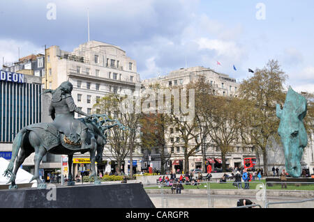 14th April 2012. A bronze statue of Genghis Khan the Mongolian leader is unveiled at Cumberland Gate, Marble Arch London. Made by sculpture Dashi Namdakov. Stock Photo