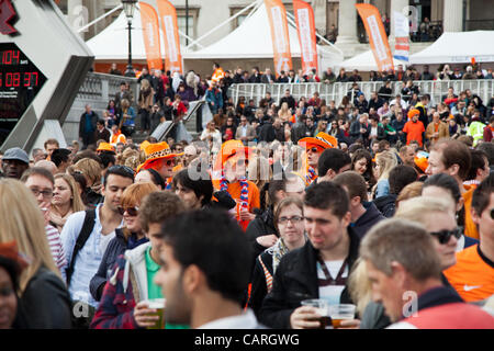 LONDON, UK, 14th Apr, 2012 The Holland House Dutch festival bought thousands of Dutch ex pats and Londoners to the square to celebrate Koninginnedag otherwise known as the Queens Day in the Netherlands. Stock Photo