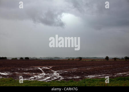 Rural Eastern Nebraska, USA 14 April, 2012 -- A field shows standing water after a downpour from a severe storm in eastern Nebraska on 14 April 2012. Severe storms including tornadoes were forecast for Eastern Nebraska. Stock Photo