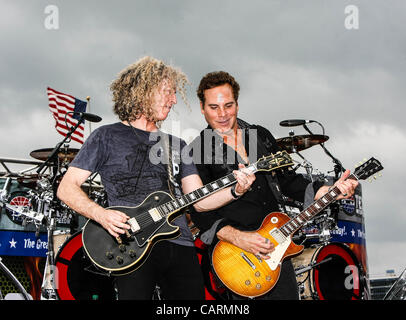 April 14, 2012 - Fort Worth, Texas, U.S. - The rock band Foreigner performs before the Nascar Sprint Cup Series Samsung Mobile 500 race at Texas Motor Speedway in Fort Worth,Texas. (Credit Image: © Dan Wozniak/ZUMAPRESS.com) Stock Photo