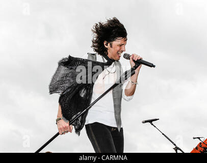 April 14, 2012 - Fort Worth, Texas, U.S. - KELLY HANSON, lead singer of Foreigner, performs before the Nascar Sprint Cup Series Samsung Mobile 500 race at Texas Motor Speedway in Fort Worth,Texas. (Credit Image: © Dan Wozniak/ZUMAPRESS.com) Stock Photo