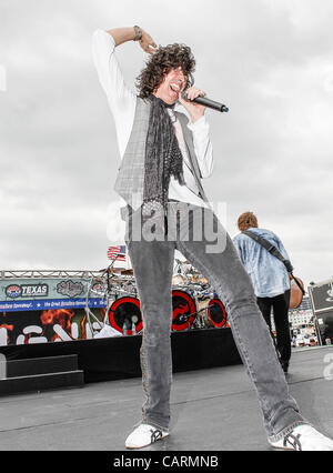 April 14, 2012 - Fort Worth, Texas, United States of America - Kelly Hanson, lead singer of Foreigner, performs before the Nascar Sprint Cup Series Samsung Mobile 500 race at Texas Motor Speedway in Fort Worth,Texas (Credit Image: © Dan Wozniak/ZUMAPRESS.com) Stock Photo