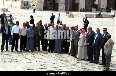 April 15, 2012 - Jerusalem, Jerusalem, Palestinian Territory - Jordan's Interior Minister Mohammad Raud (C) stands out of Al-Aqsa mosque during his visit to Jerusalem, on April 15, 2012. The Jordanian minister was on an official visit to the Palestinian Authority's capital Ramallah the previous day. Stock Photo