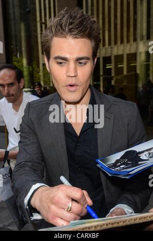 Paul Wesley, leaves the Sirius XM Studio out and about for CELEBRITY CANDIDS - MON, , New York, NY April 16, 2012. Photo By: Ray Tamarra/Everett Collection Stock Photo