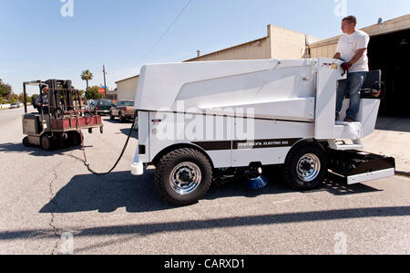 April 16, 2012 - Paramount, CA, USA -  Frank J. Zamboni and Co. Inc will soon deliver its 10,000th Zamboni ice resurfacing machine, an electric Model 552, to the National Hockey League's Montreal Canadiens.  Since its founding more than 60 years ago, the Zamboni Company has built its famous ice resu Stock Photo