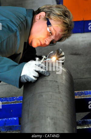 Vitkovice Machinery Group, the largest engineering group in the Czech Republic, launched the operation of a new production line worth about Kc1bn in its subsidiary Vitkovice Milment in the Polish town of Sosnovec on April 17, 2012. The production line will produce ultralight steel bottles for cars u Stock Photo